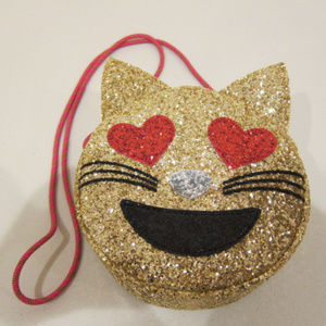 Girls Glitter Gold Crossbody Crewcuts Small Purse Bag Strap Cat Heart Eyes Emoji